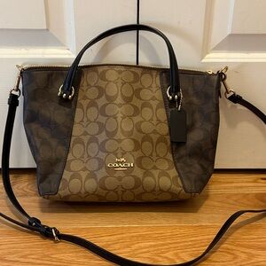 Coach Brown and Tan Signature Shoulder Bag